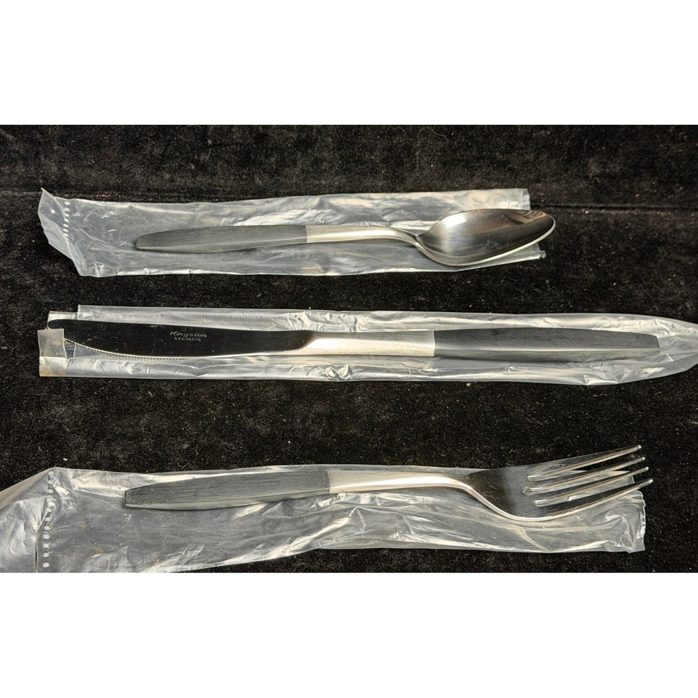 Kingston Stainless Japan-Flatware 3pc Set, Black Handle Knife Fork Spoon, NEW
